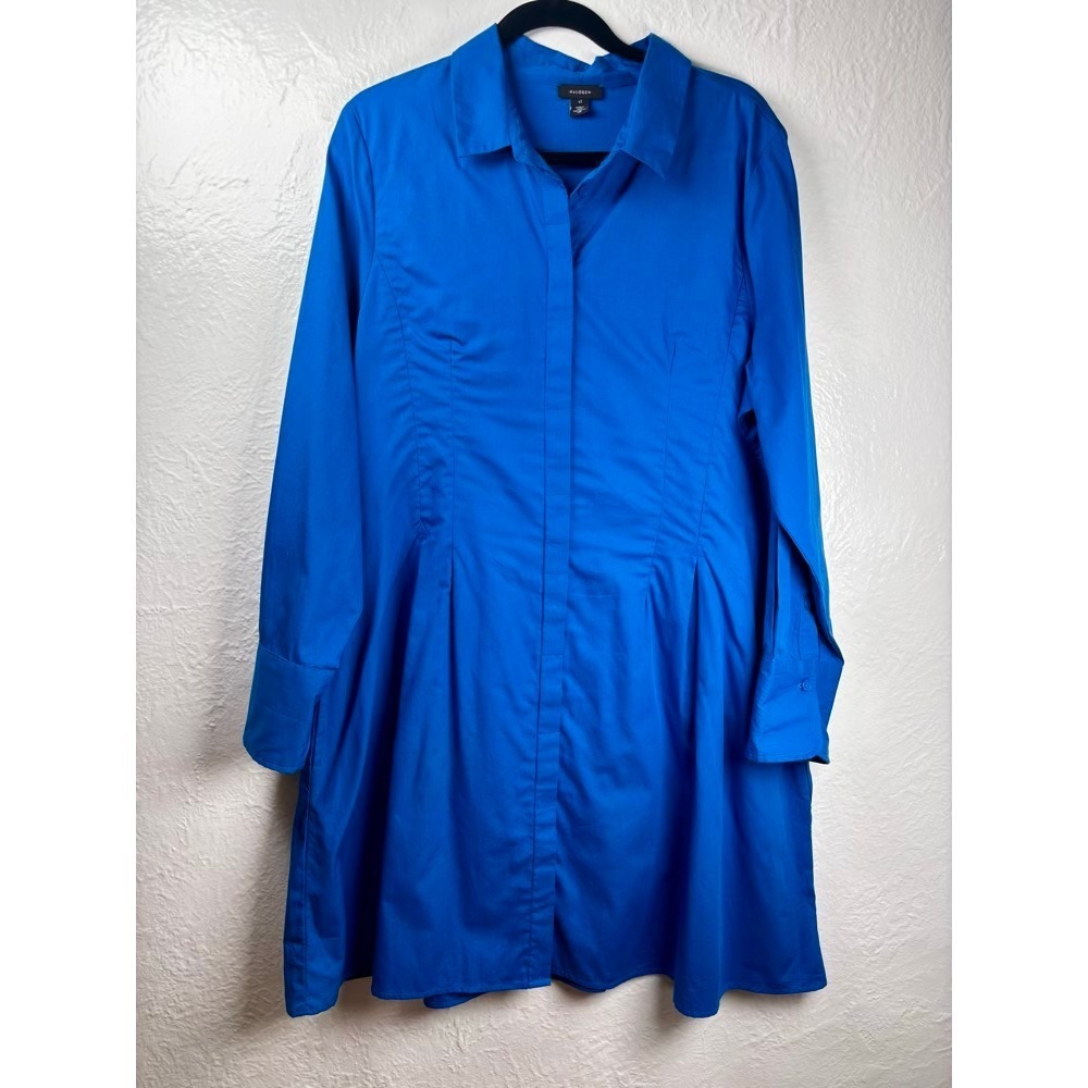 Halogen Womens XL Cobalt Cotton Pleated Smocked Shirt Dress Lagenlook Minimalist